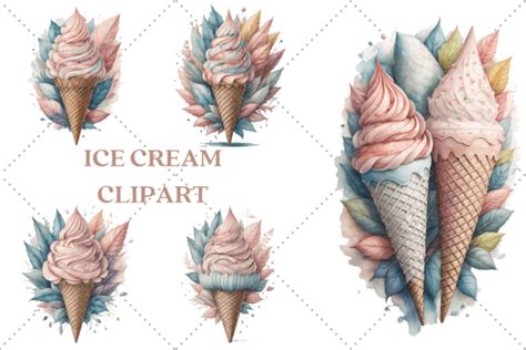 Watercolour Ice Cream Clipart Bundle Graphic By Ynovaart · Creative Fabrica