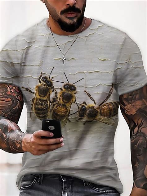 Hombre Unisexo Camiseta Camisa Tee Abeja Estampados Cuello Barco Gris