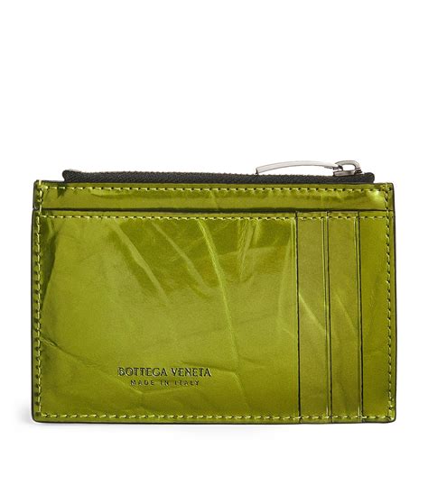 Bottega Veneta Green Leather Intreccio Zipped Card Holder Harrods UK