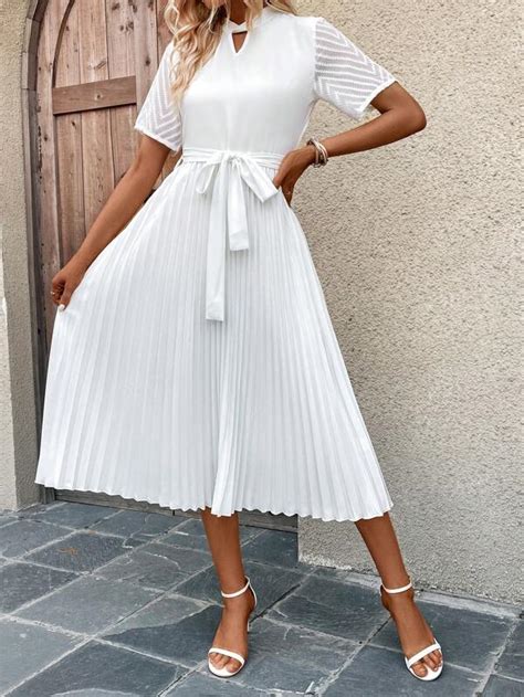 SHEIN VCAY Robe Ceinturée Encolure Trou De Serrure Plissé Mode en