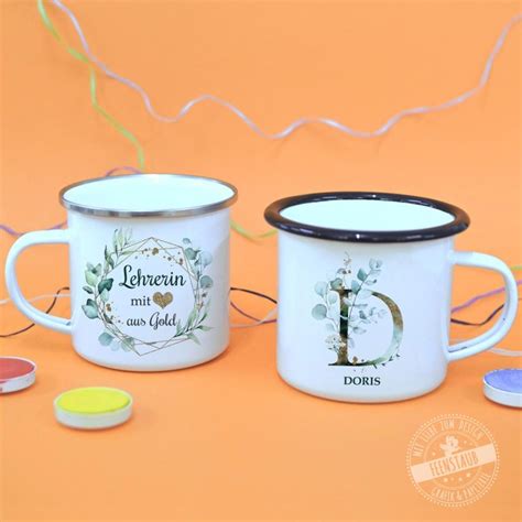 Personalisierte Emaille Becher Tasse F R Lehrerin Erzieherin