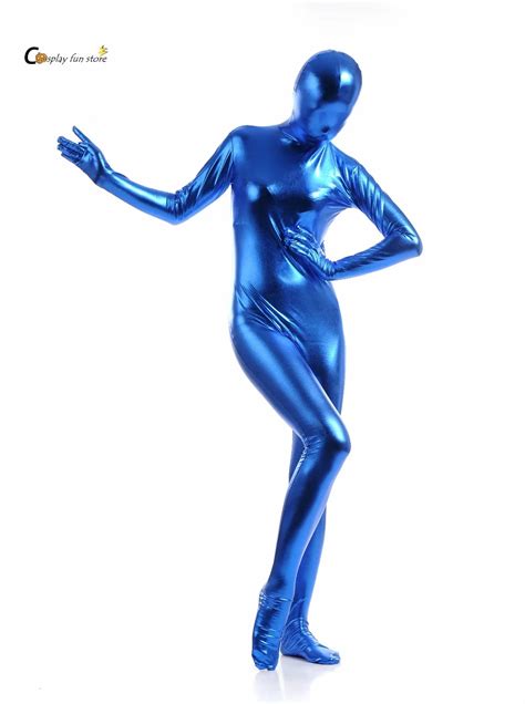 2018 Free Shipping Shiny Lycra Spandex Shiny Lake Blue Womens Unitard