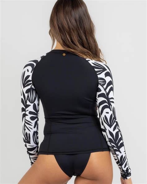 Shop Kaiami Sorrento Long Sleeve Rash Vest In Black White Fast