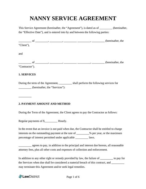 Nanny Contract (Service Agreement) Template | LawDistrict