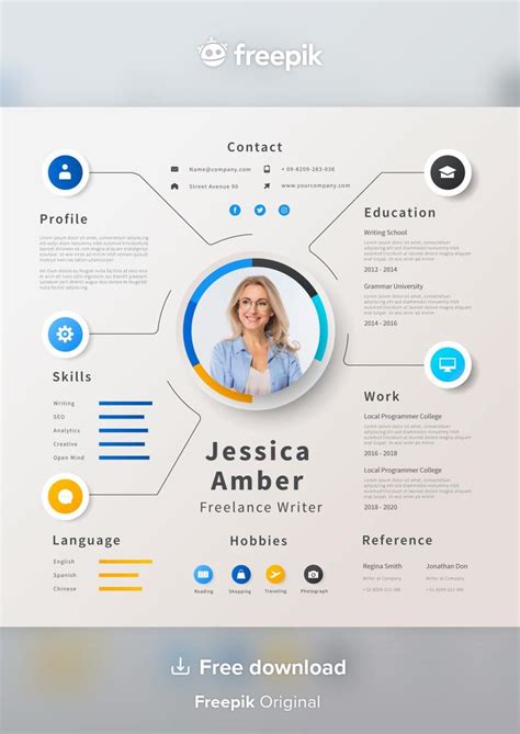 A Professional Resume Template With Blue And Yellow Accents