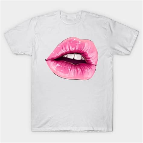 Hand Drawn Parted Sexy Lips In Barbie Pink Color Lips T Shirt