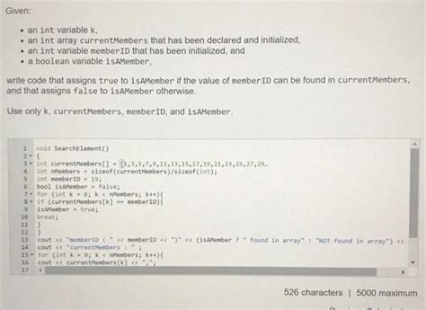 Solved Given An Int Variable K An Int Array Current Chegg