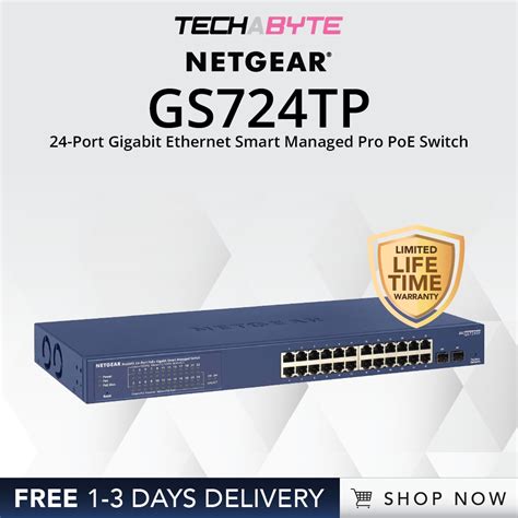 Netgear GS724TP 24 Port Gigabit Ethernet PoE Smart Switch With 2 SFP