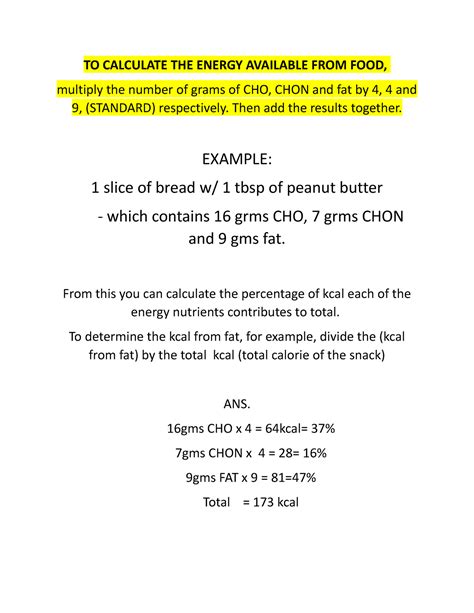 TO- Calculate-THE- Energy- Available-FROM-FOOD - TO CALCULATE THE ENERGY AVAILABLE FROM FOOD ...