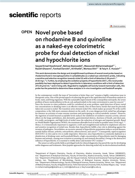 PDF Novel Probe Based On Rhodamine B And Quinoline As A Naked Eye