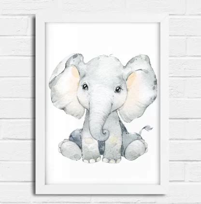 Quadro Decorativo Infantil Elefantinho Fofo Aquarela Safari SKU 2249