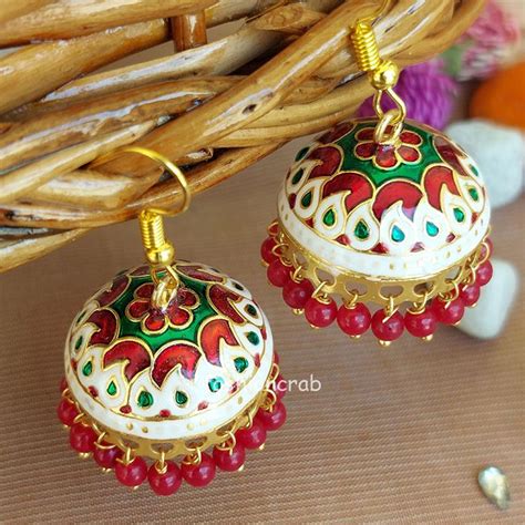 White Red Pearl Indian Jhumka Earrings Fashioncrab