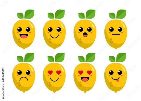 Vetor De Set Of Cute Cartoon Colorful Yellow Lemon Fruit With Different