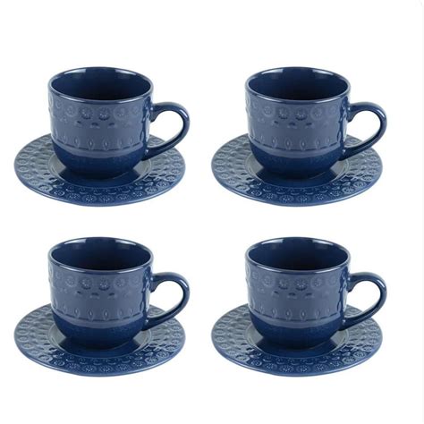 Conjunto X Caras De Caf Porcelana Pires Grace Azul Ml Submarino