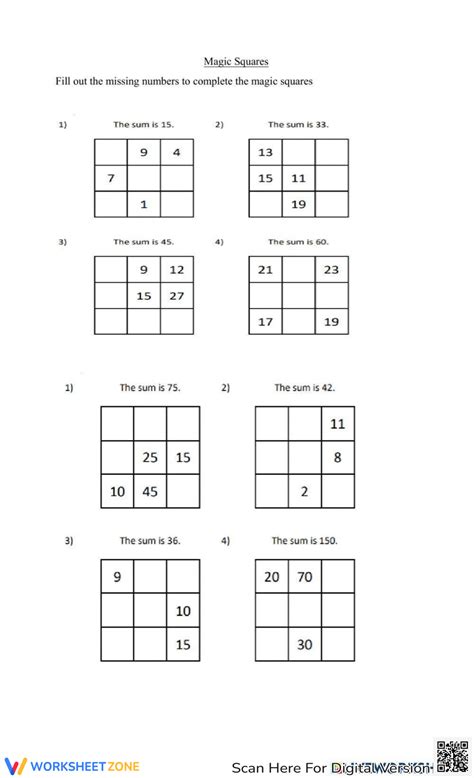 Magic Squares Worksheet