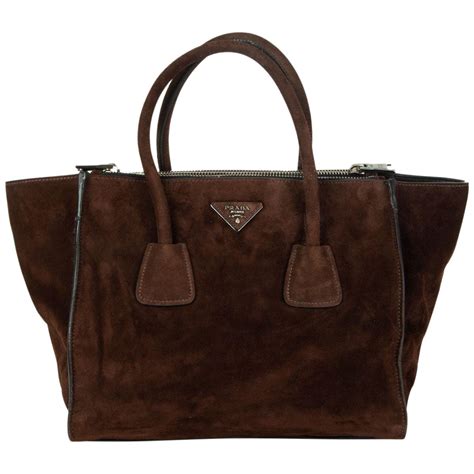 Prada Brown Suede Twin Pocket Tote Mogano Scamosciato At Stdibs