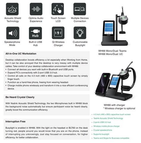 Yealink Wh66 Dual Uc Dect Wireless Headset With Touch Screen