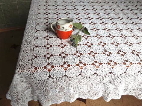 Vintage Crocheted Tablecloth Openwork Crocheted Rectangular Tablecloth