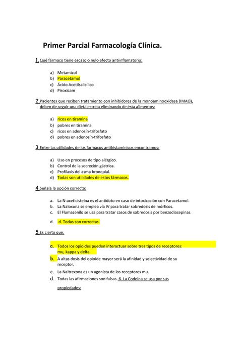 Primer Parcial Farmacolog A Cl Nica Ucam Farmacolog A Cl Nica Ucam