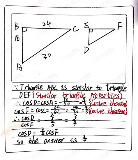 Solved Triangle Abc Is Similar To Triangle Def Where Angle A