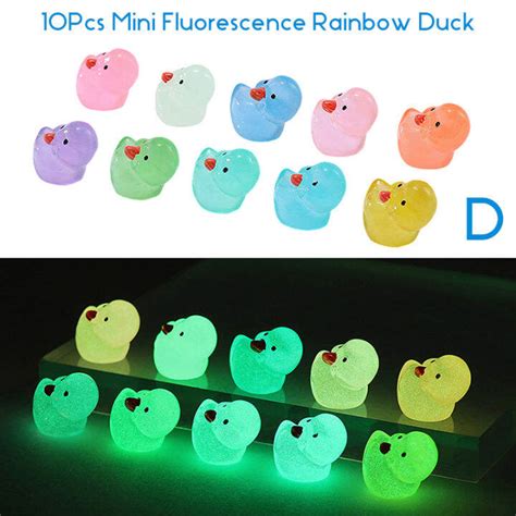 10Pcs Mini Luminous Resin Ducks Glow In The Dark Miniature Ornament