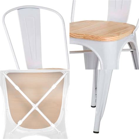 Novahus Pack Sillas Tolix Vintage Asiento Madera Blanco