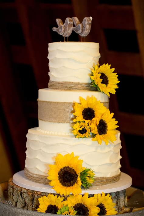 Ivory Wedding Cake With Sunflowers Ivory Wedding Cake Wedding Cake Photos Wedding Cake Rustic