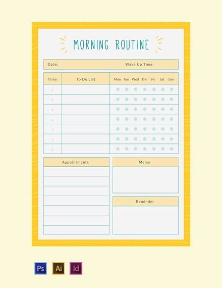 Morning Routine Planner Template Illustrator Indesign Psd