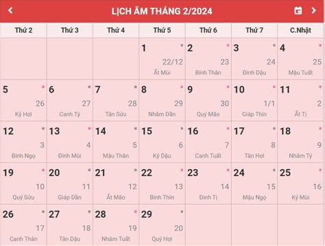 Lịch âm 2024 tháng 1 và tháng 2? Tháng 1 và tháng 2 có bao nhiêu ngày? Năm 2024 có phải năm ...