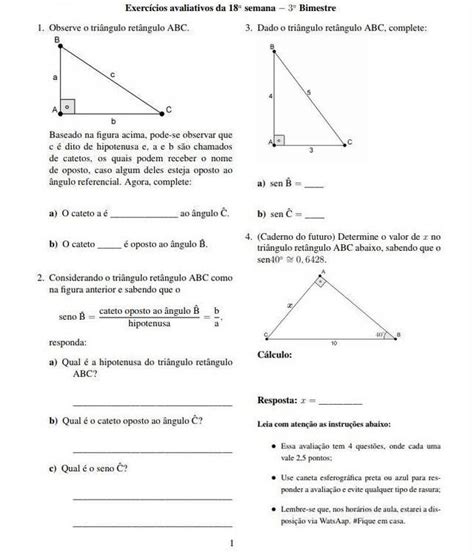 Questões Envolvendo Razões Trigonométricas No Triângulo Retângulo