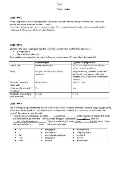 Biol121 Worksheet Cells Muscles Hormones And Urine Formation