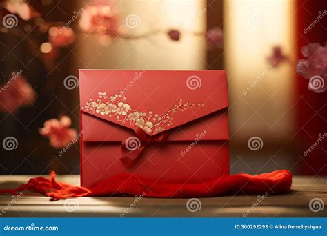 Red Hongbao Envelope On Wooden Table Chinese Tradition Stock