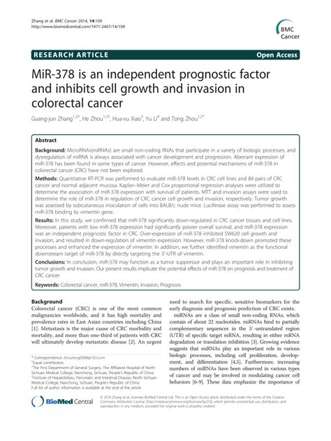 PDF MiR 378 Is An Independent Prognostic Factor And Inhibits Cell