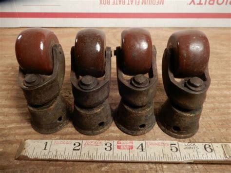 Antique Victorian Casters Lot Ceramic Brass Furniture Rollers Authentic