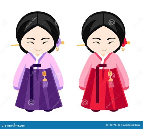 Korean Girls In Hanbok Stock Vector Illustration Of Cultural 123770489