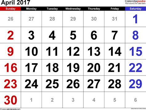 April Calendar Templates For Word Excel And Pdf