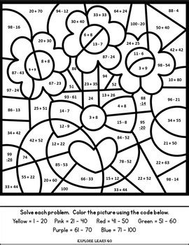 Valentine S Day Math Two Digit Addition Subtraction Color By Number