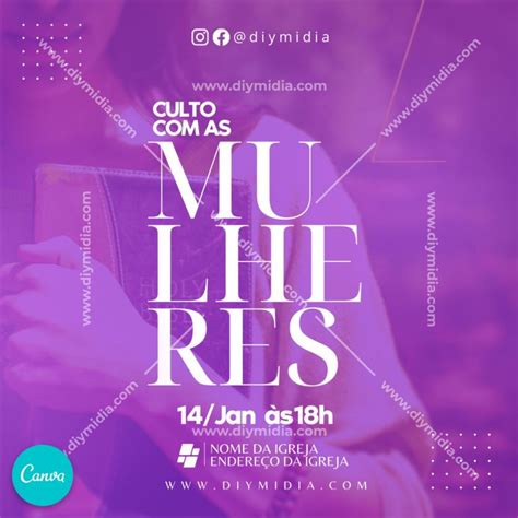 Culto Com As Mulheres Banner Gospel Editável Canva Premium