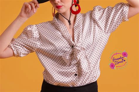 Silk Satin Flamenco Top With Polka Dots And Bow To Tie Around The Neck Flamenco Women S Clothing