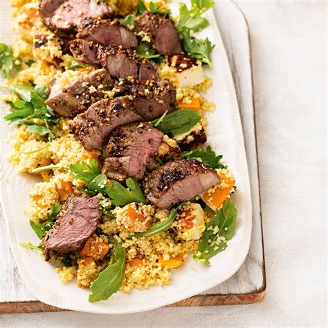 Dukkah Lamb With Haloumi Couscous Recipe Couscous Recipes Food