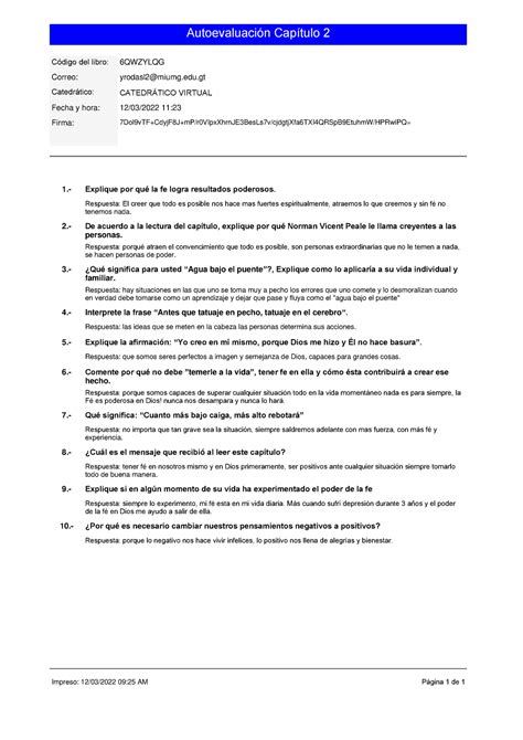 autoevaluación Capitulo 2 resultados poderosos de Norman Vicent peale