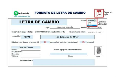 Modelo De Letra De Cambio Para Rellenar