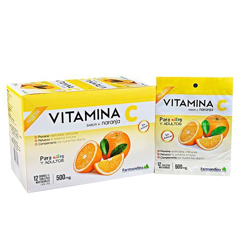 Vitamina C Tabletas Masticables 12 Sobres Sabor Naranja Sin Azúcar