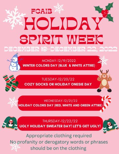 Holiday Spirit Week News And Announcements