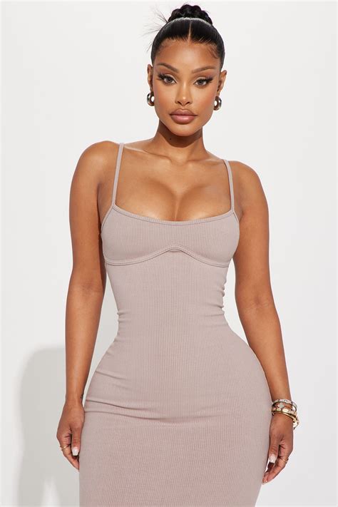 Mercedes Snatched Midi Dress Sand Fashion Nova