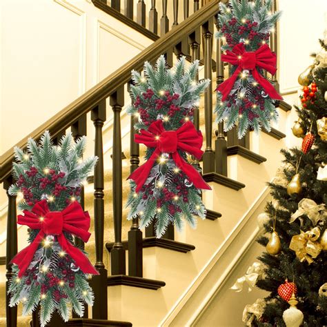 Censenfa Clearance Sales Christmas Artificial Swags Xmas The Cordless Prelit Stairway Swag