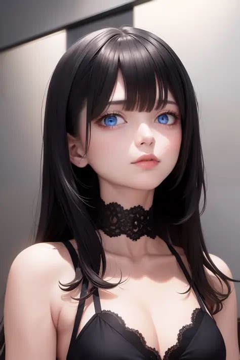 Best Quality Masterpiece Black Hair Blue Eyes Looking Up Seaart Ai