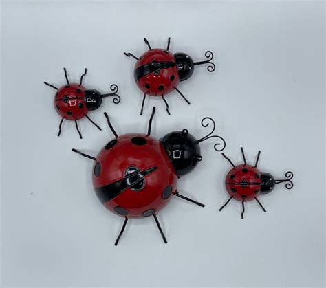 Metal Ladybug Garden Decorations With Red And Black Spot Etsy