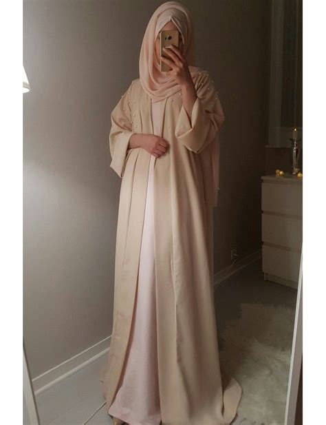 Abaya Kimono Perl Nude Femme Musulmane Mode Mode Femme L Gante