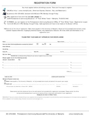 Fillable Online Memphis Uofm Pace Registration Form University Of